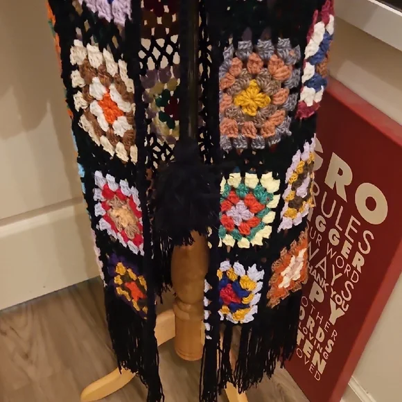 Colorful Crochet Open-Front Long Maxi Hand Crafted Cardigan - Picture 6 of 10